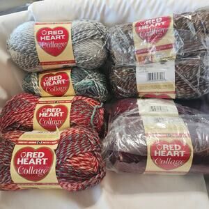 8 Skeins Red Heart Collage Yarn 3.5 Oz 218 Yds Worsted Various Colors Y2
